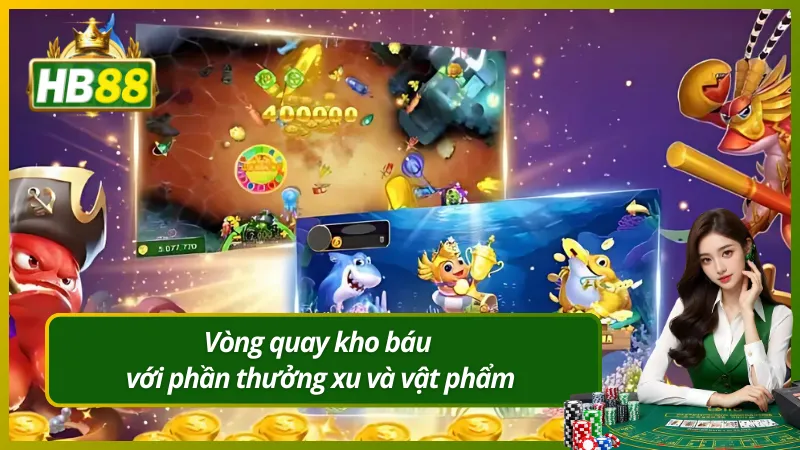 Vòng quay kho báu với phần thưởng xu và vật phẩm