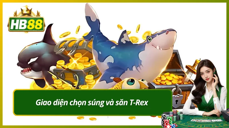 Giao diện chọn súng và săn T-Rex