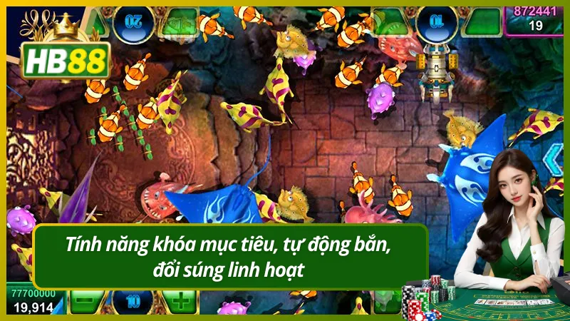 Tính năng khóa mục tiêu, tự động bắn, đổi súng linh hoạt