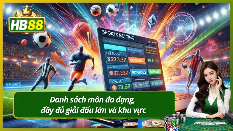 Danh sách môn đa dạng, đầy đủ giải đấu lớn và khu vực.